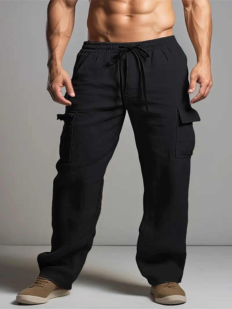 Men's relaxed fit summer trousers, smart casual style. Lightweight & comfortable for warm weather, ideal for work or events.
