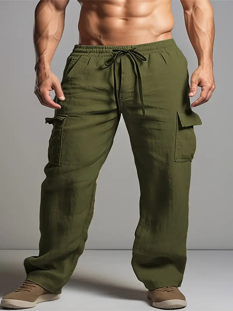 Man in comfortable men's relaxed fit summer trousers. Smart casual style, great for work, events, or stylish daily wear.