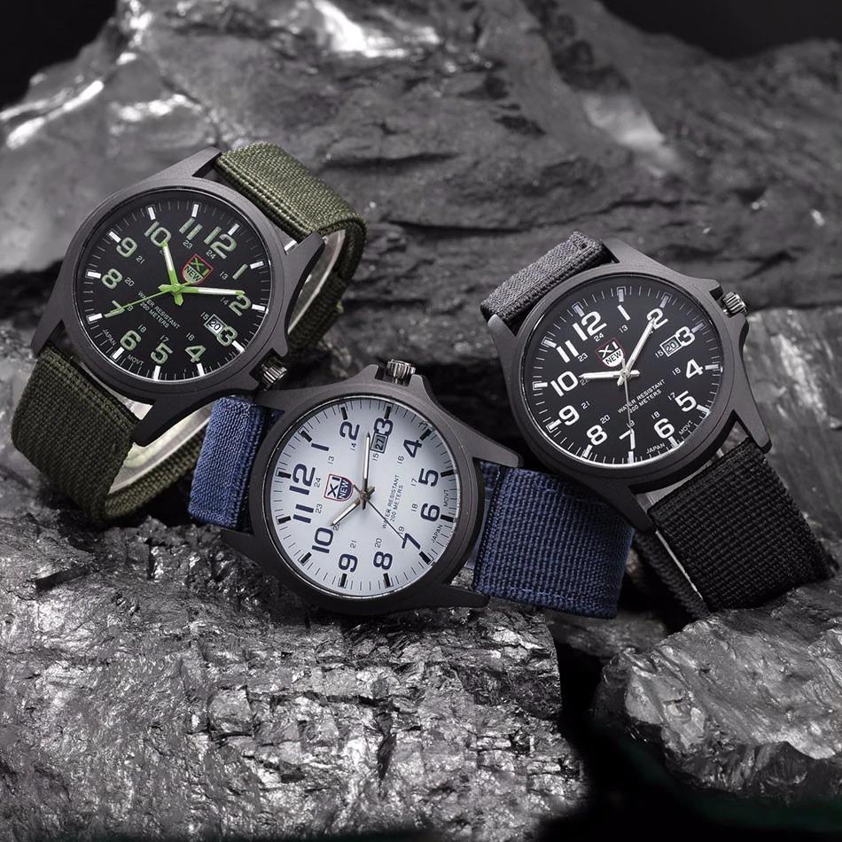 Men's rugged military watch with a bright, illuminated dial, perfect for tactical outdoor adventures and low light.