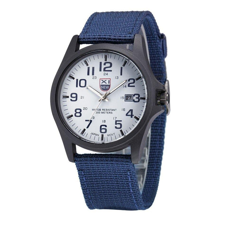 Black men's sports watch, rugged tactical design with silicone strap. Ideal outdoor adventure timepiece.