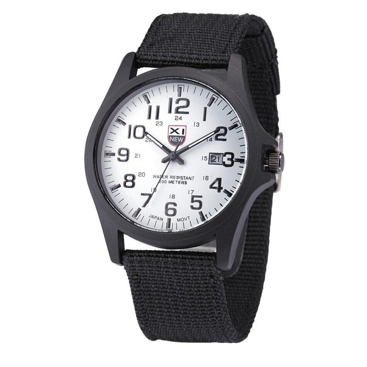 Durable men's tactical watch for outdoor use. Rugged design, water-resistant, perfect adventure gear with silicone strap.