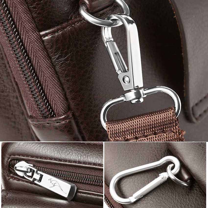 Front view of a men's black PU leather crossbody bag, perfect for phones, wallets, and keys.