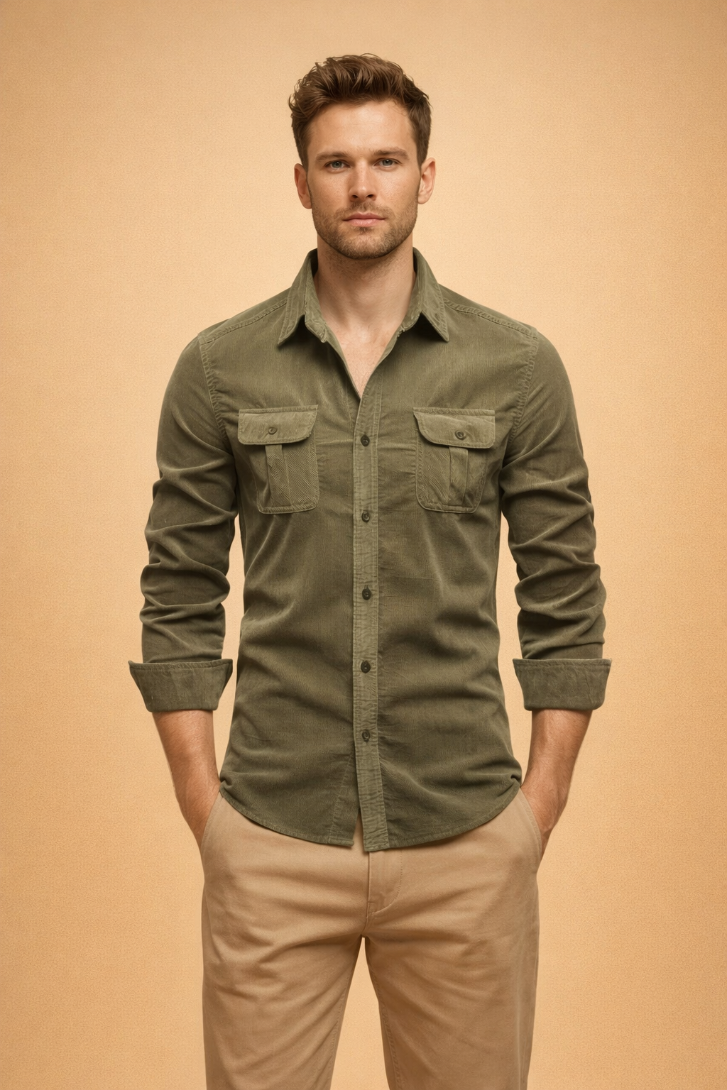 Men's stylish casual button-up shirt, long sleeve, perfect for modern everyday wear and versatile outfits.