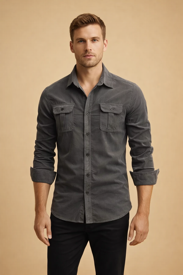 Classic men's long-sleeve button-up shirt, essential for a stylish and versatile modern casual wardrobe.