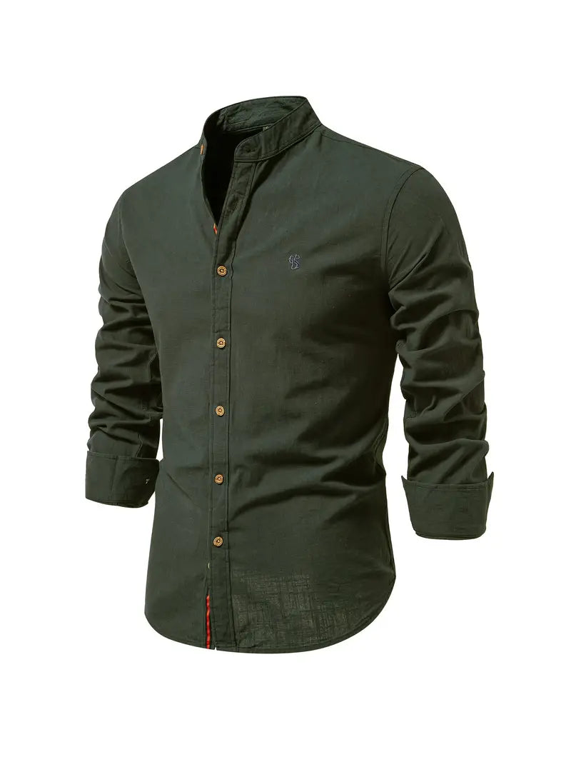 Men's stylish long-sleeve button-up shirt for spring comfort, versatile for casual & semi-formal fashion.