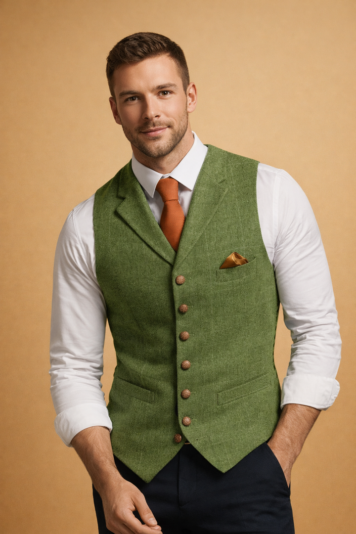 Elegant men's formal waistcoat vest, tailored fit with button front. Ideal for wedding attire & smart events.