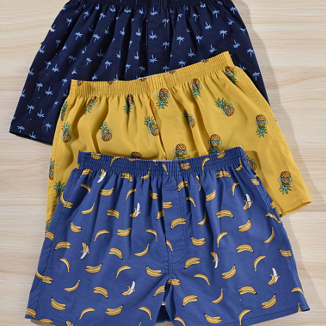 "Men's 100% cotton boxers with modern plant print, showcasing stylish comfort and breathability for daily wear."