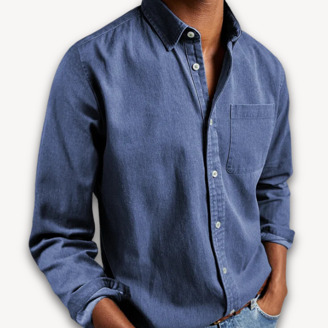 "Men's black cotton button-up long sleeve shirt, casual style with tailored fit, perfect for versatile, elegant outfits."