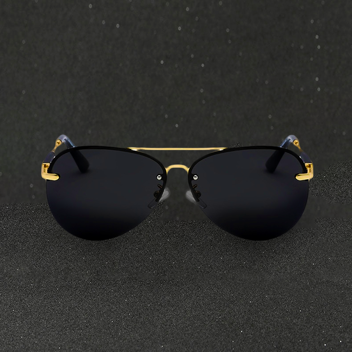 "Men's black polarized aviator sunglasses with sleek frame, offering UV protection and classic style for all occasions."