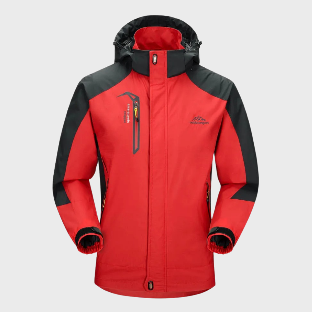 "Men's blue waterproof wind jacket for all seasons, sleek tailored fit, suitable for outdoor adventures and casual wear."