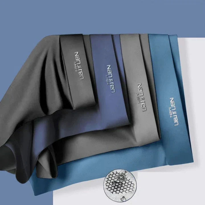 "Men's breathable boxers 4-pack, moisture-wicking, soft fabric, elastic waistband, stylish colors, comfortable fit."