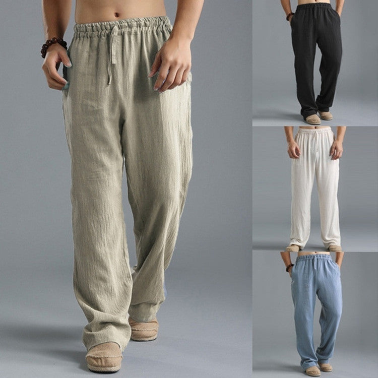 Men's casual comfort fit linen trousers, relaxed style in multiple colors, breathable fabric perfect for warm weather.