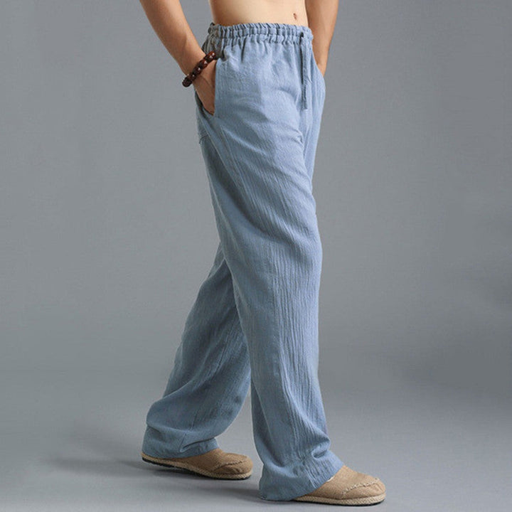 Men's casual comfort fit linen trousers, relaxed style in multiple colors, breathable fabric perfect for warm weather.
