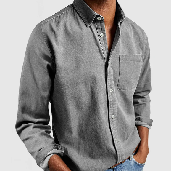 Men's Casual Denim Shirt in soft cotton, classic button-down style, blue color, perfect for casual to semi-formal settings.