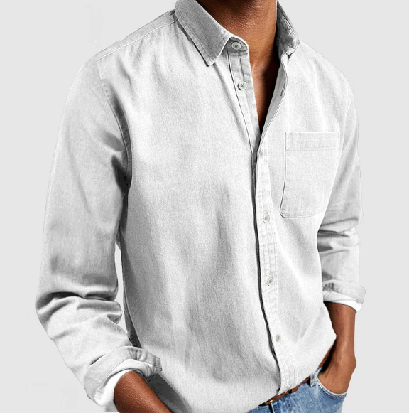 Men's Casual Denim Shirt in soft cotton, classic button-down style, blue color, perfect for casual to semi-formal settings.