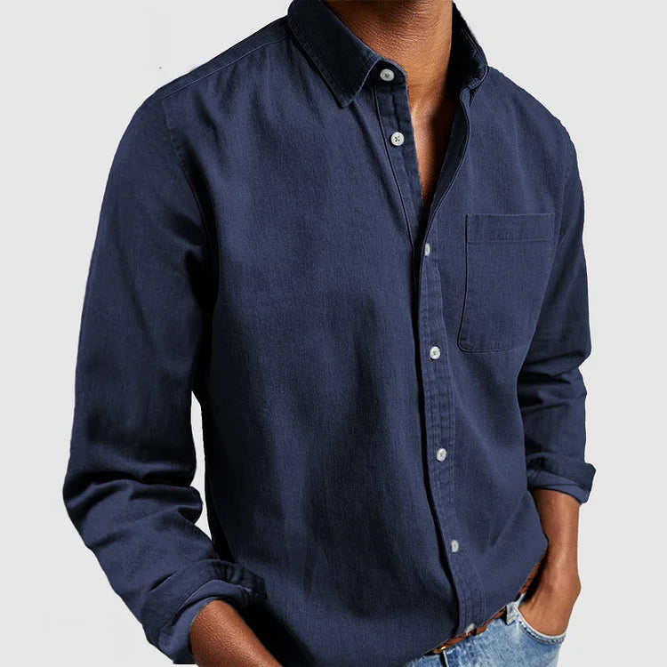 Men's Casual Denim Shirt in soft cotton, classic button-down style, blue color, perfect for casual to semi-formal settings.
