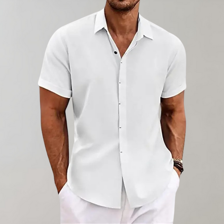 "Men's Classic Polo Shirt in apricot color with button placket and classic collar, ideal for casual and smart occasions."