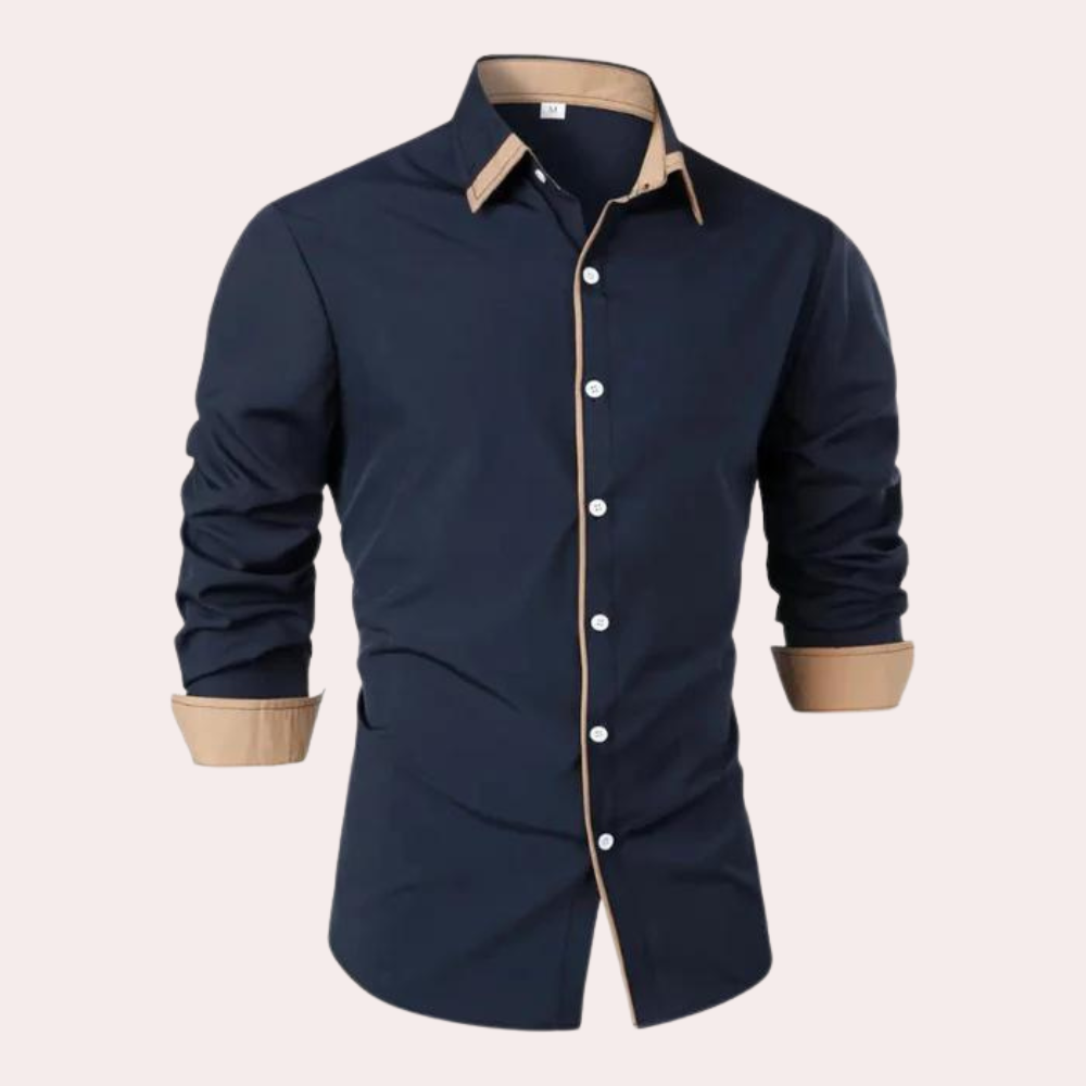 "Men's contrast collar & cuffs shirt, long-sleeve, modern button-down, sophisticated style in navy, ideal for versatile wear.