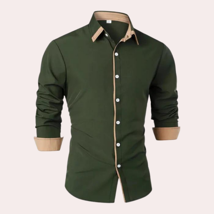 "Men's contrast collar & cuffs shirt, long-sleeve, modern button-down, sophisticated style in navy, ideal for versatile wear.