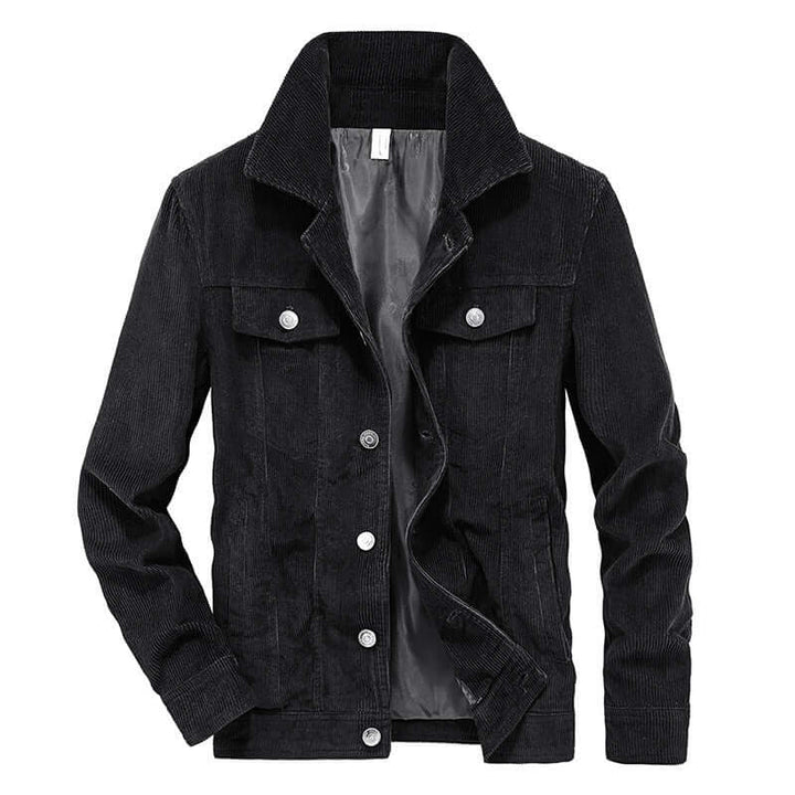 "Men's corduroy jacket in brown, thin textured finish, versatile and stylish, perfect for casual and refined looks."