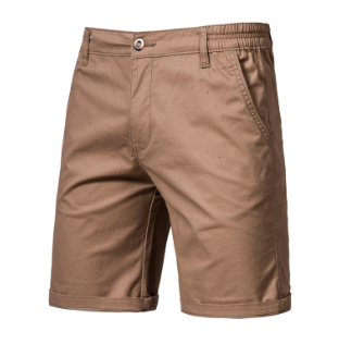 Men's cotton knee-length chino shorts in khaki, featuring a classic summer design and breathable material, ideal for casual w