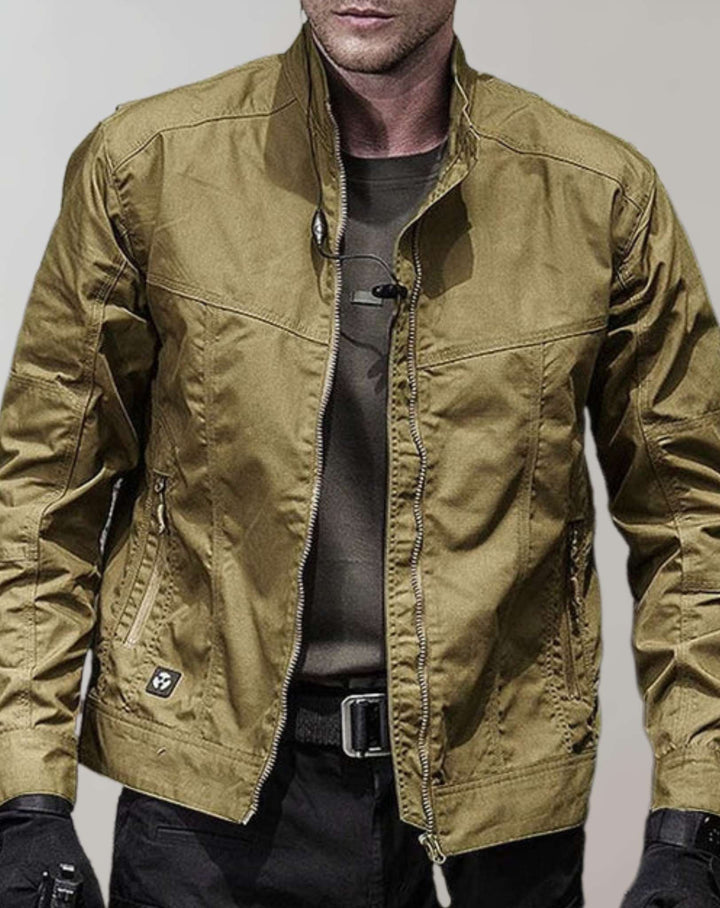 "Men's Cotton Summer Jacket, stylish and comfortable, Army Green, front view with sleek design for modern casual wear."