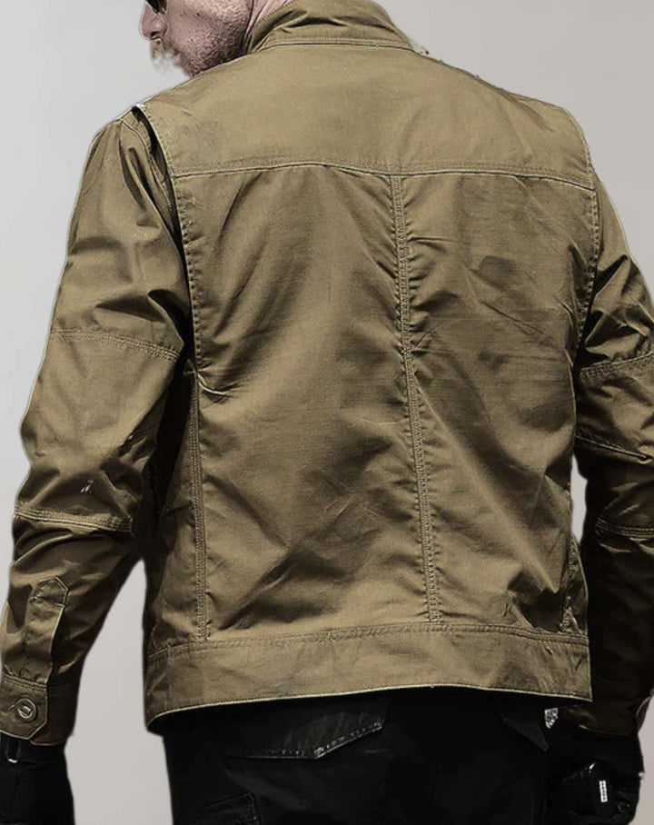 "Men's Cotton Summer Jacket, stylish and comfortable, Army Green, front view with sleek design for modern casual wear."