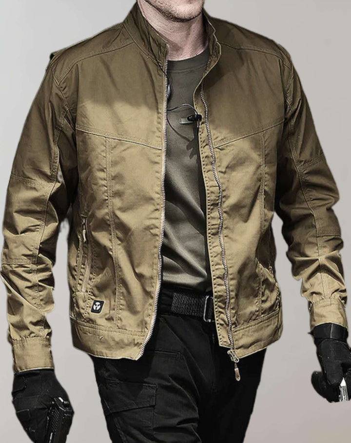 "Men's Cotton Summer Jacket, stylish and comfortable, Army Green, front view with sleek design for modern casual wear."