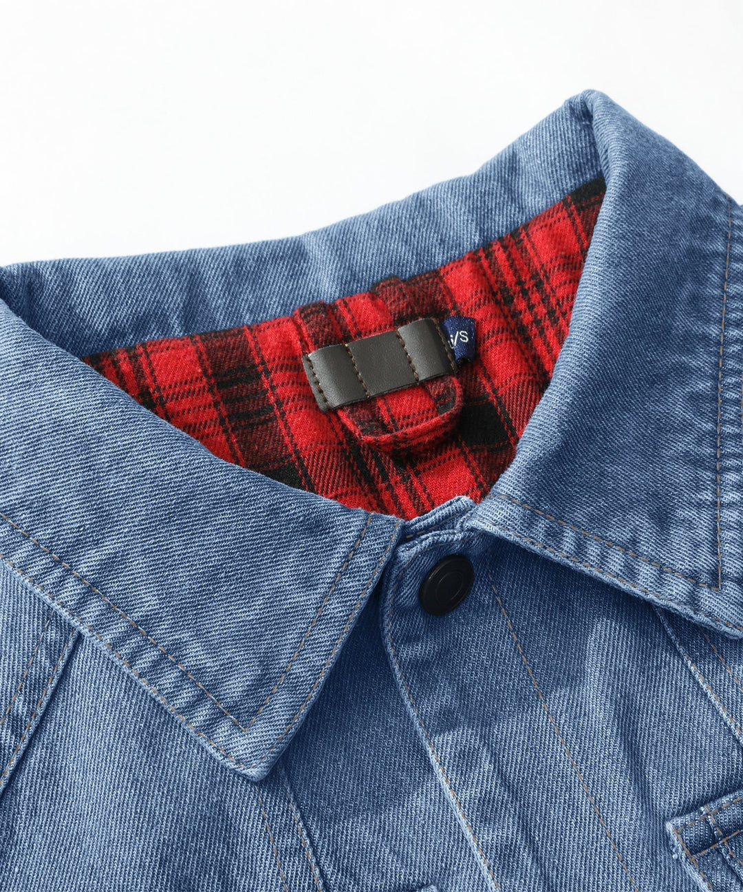 Men's denim wanderer jacket, flannel-lined, brown color, dual chest pockets, button-front closure, rugged and stylish.