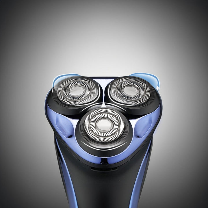 "Men's electric shaver with 3D flexible heads, sleek design, ideal for precise, smooth face contour shaving."