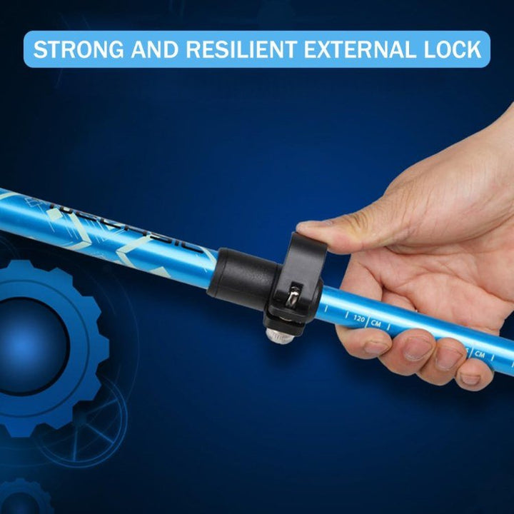 Men's ergonomic aluminum trekking poles with anti-slip grips and adjustable length, ideal for hiking on all terrains.