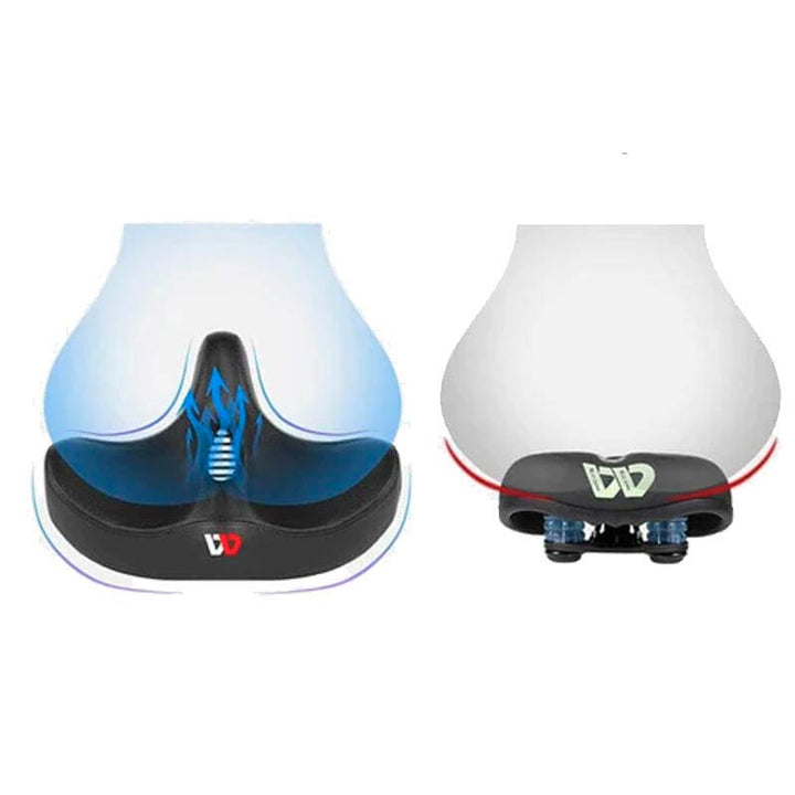 Men's extra wide breathable ergonomic bike saddle, black, padded, enhancing comfort and durability, sporting elegance.