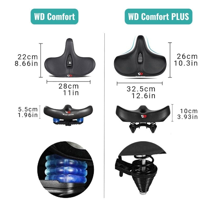 Men's extra wide breathable ergonomic bike saddle, black, padded, enhancing comfort and durability, sporting elegance.