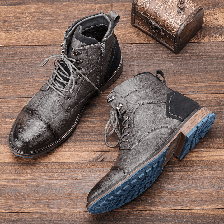 Men's Leather Boots with Side Zipper and Non - Slip Sole - Lexians