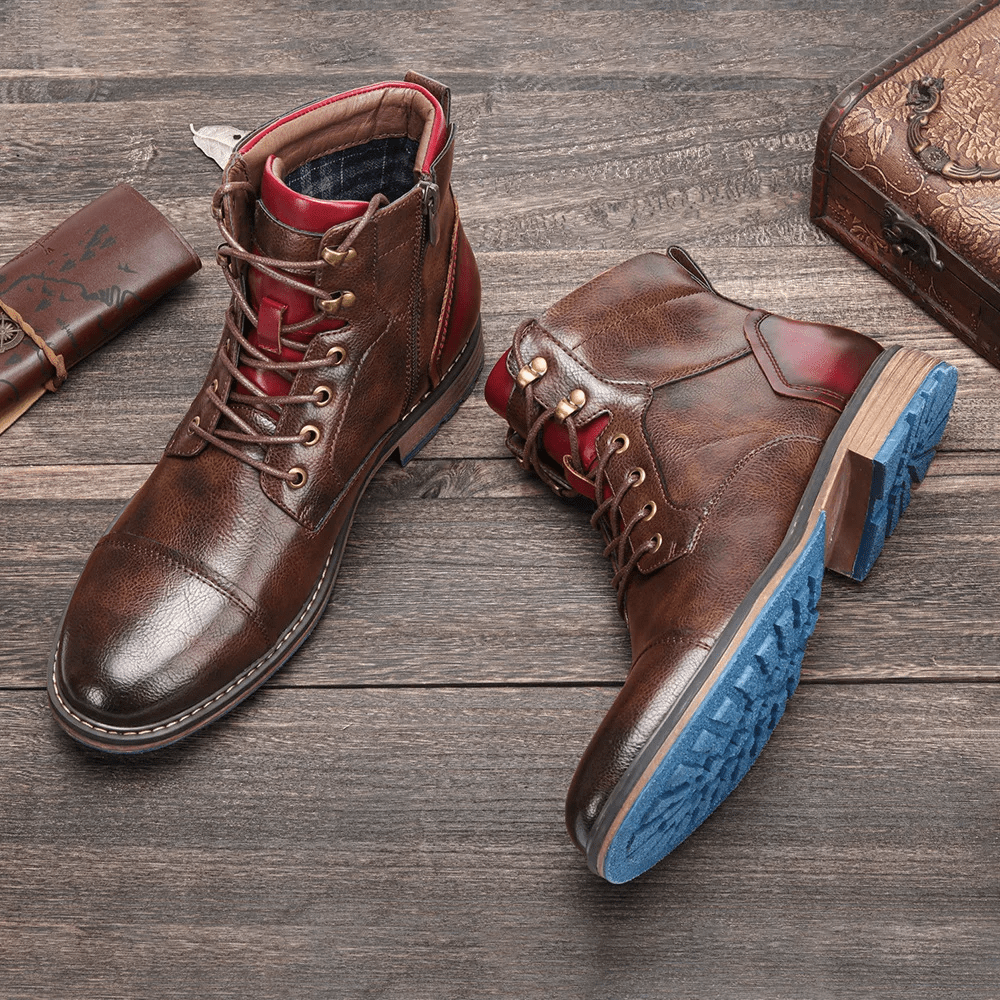 Men's Leather Boots with Side Zipper and Non - Slip Sole - Lexians