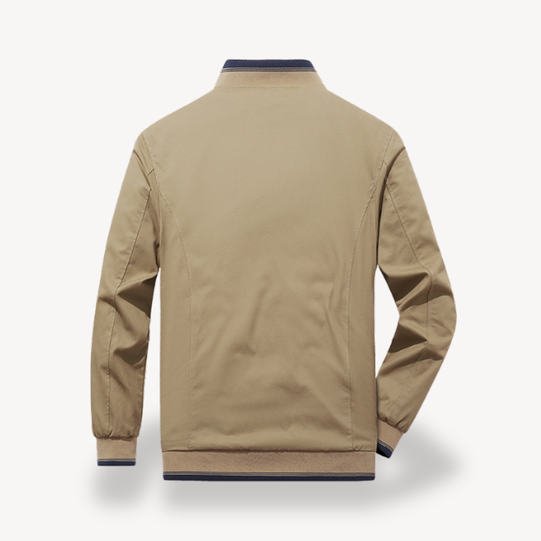 "Men's lightweight reversible bomber jacket, slim fit, available in multiple colors, showcasing ribbed cuffs and zip closure.