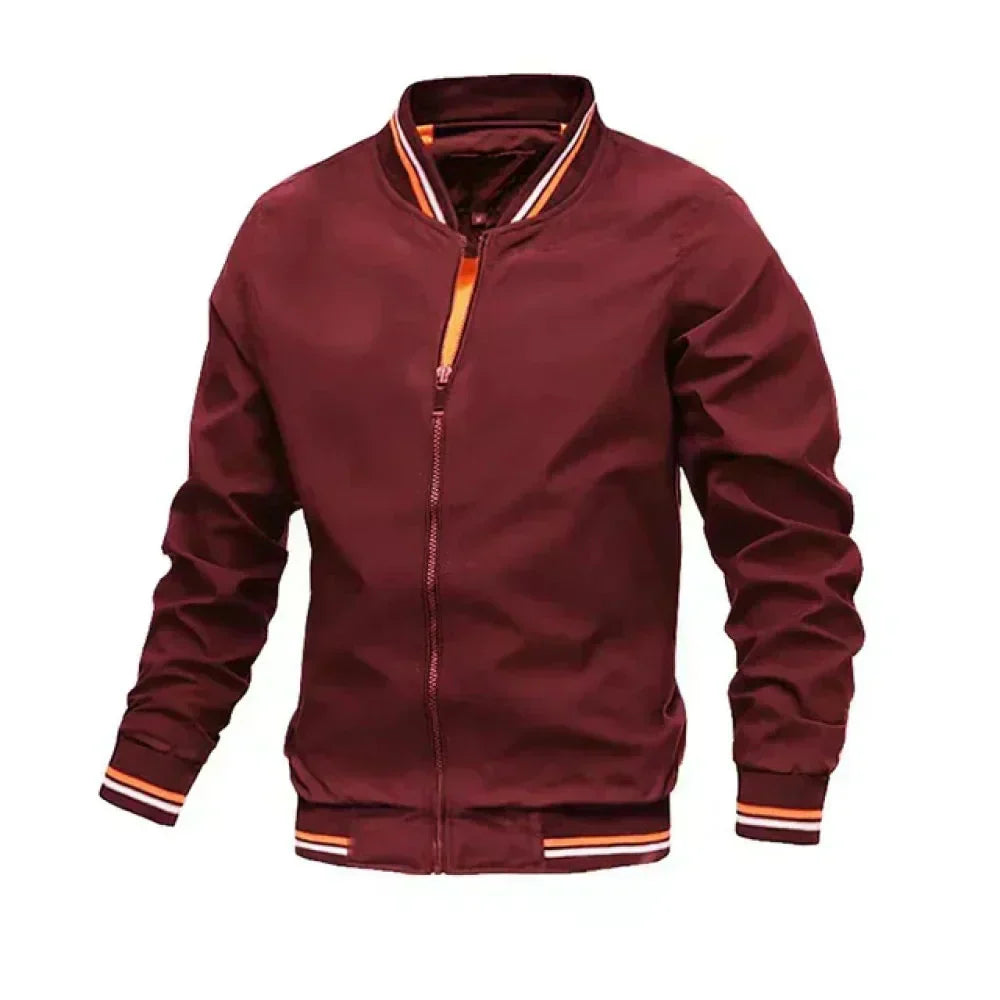Men's lightweight summer bomber jacket with contrasting stripes, zipper closure, ideal for casual and evening wear.
