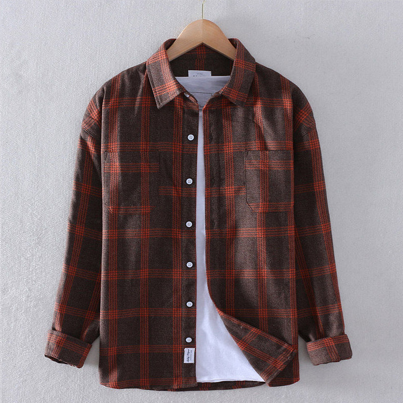 "Men's long sleeve blue checked shirt, classic style, versatile fit, suitable for casual and semi-formal occasions."