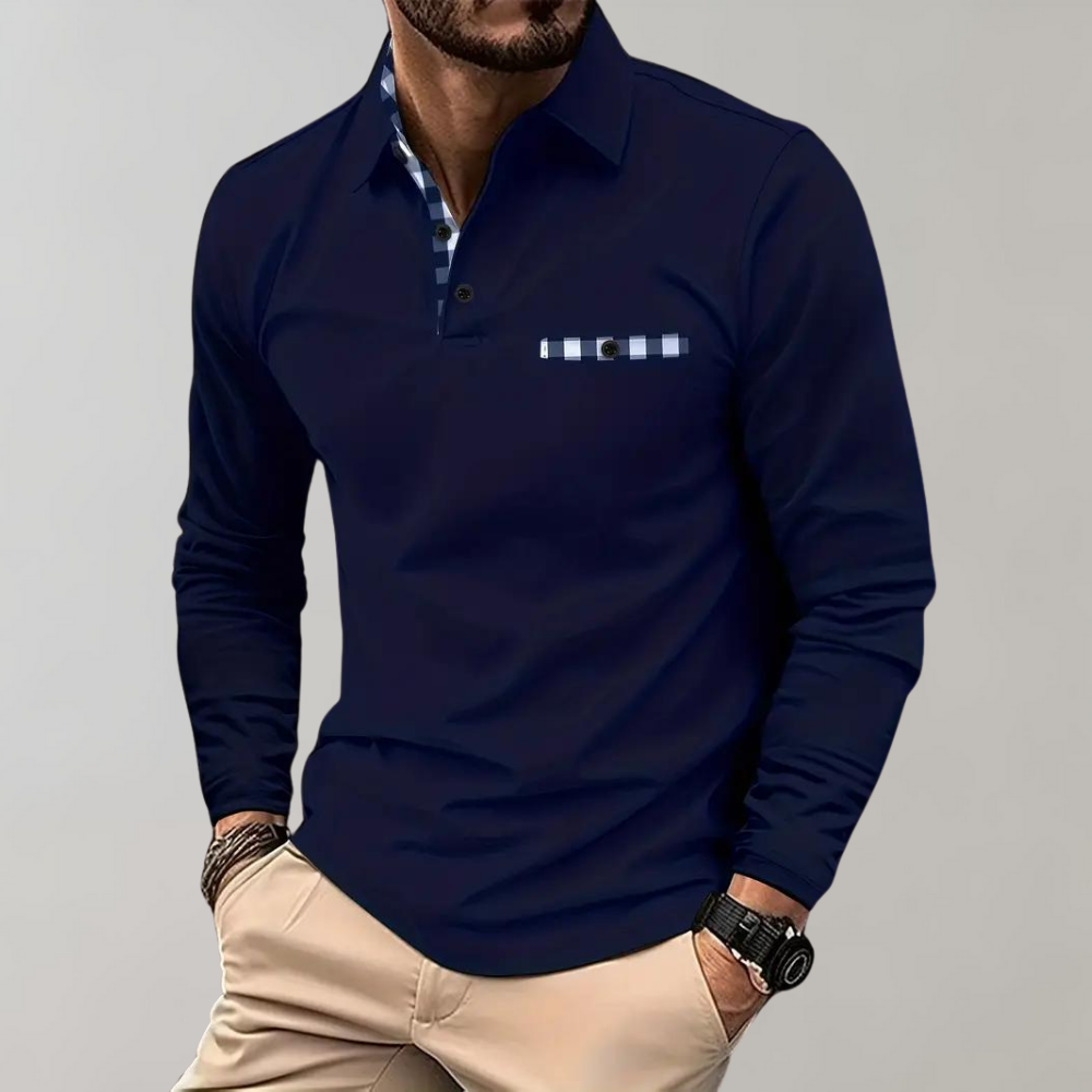 Men's long-sleeve polo shirt in classic colors, featuring structured collar and comfortable fit, ideal for versatile occasion