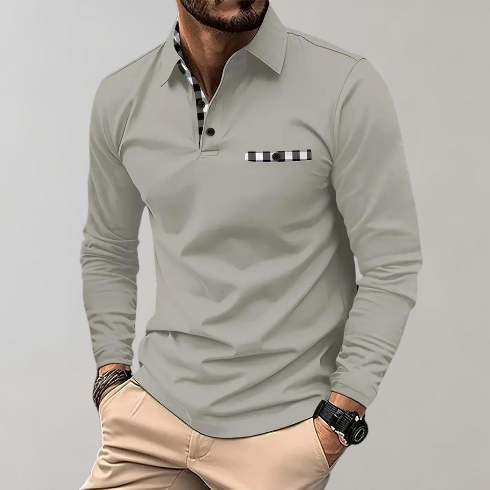 Men's long-sleeve polo shirt in classic colors, featuring structured collar and comfortable fit, ideal for versatile occasion