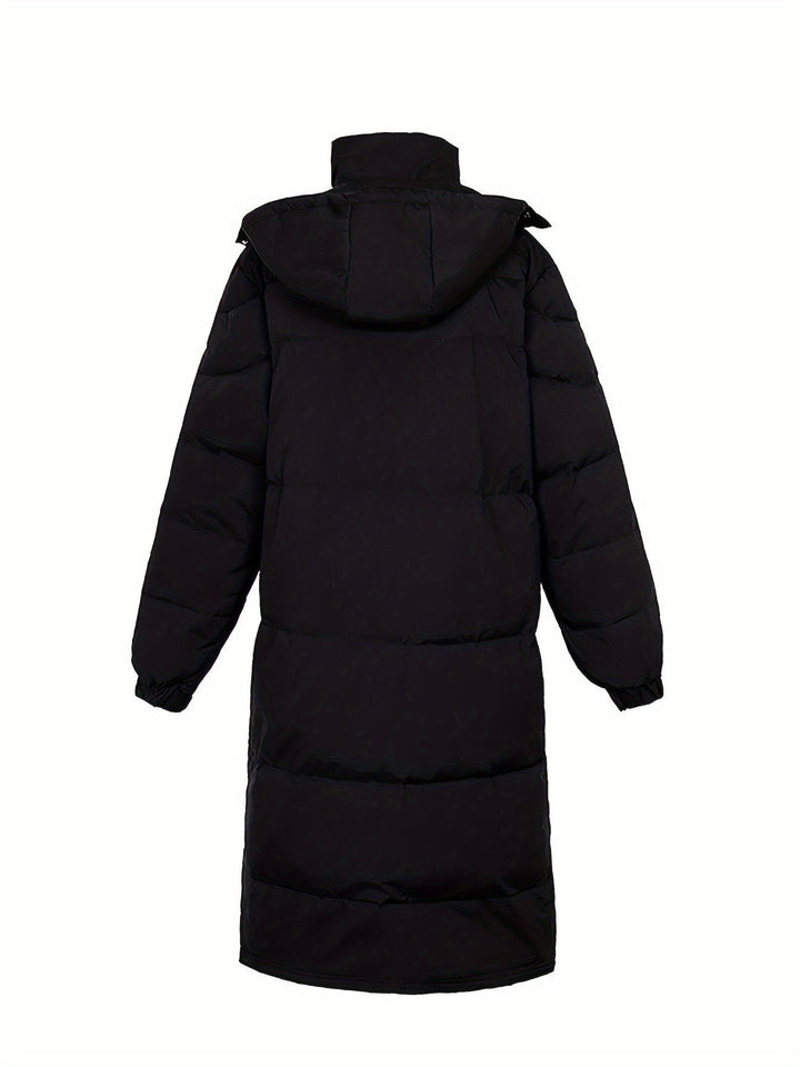 "Men's long winter jacket, padded, loose fit, zip design, solid color, full coverage, winter outerwear, high-quality fabric"