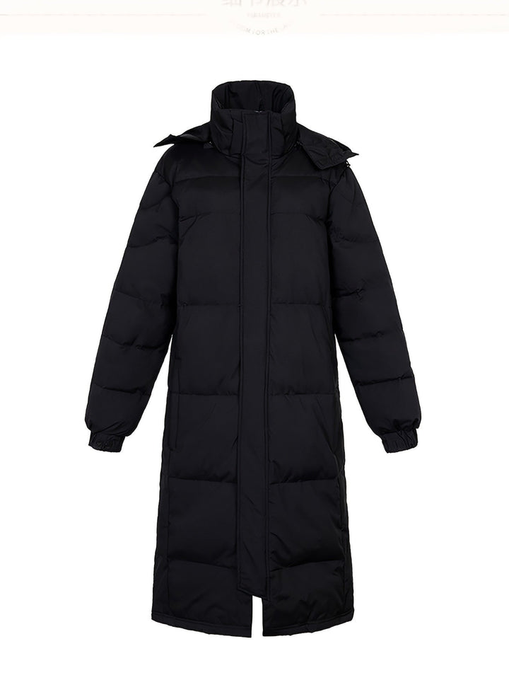 "Men's long winter jacket, padded, loose fit, zip design, solid color, full coverage, winter outerwear, high-quality fabric"