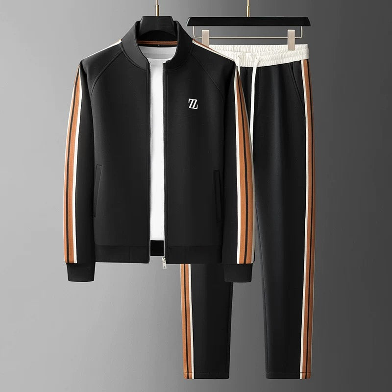"Men's premium tracksuit set, sleek design, breathable gray fabric, ideal for workouts or lounging, modern comfortable fit"
