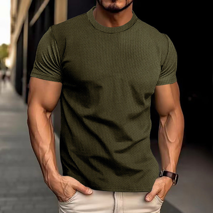 "Men's regular fit casual t-shirt in navy, front view, breathable fabric, classic design for versatile wear."