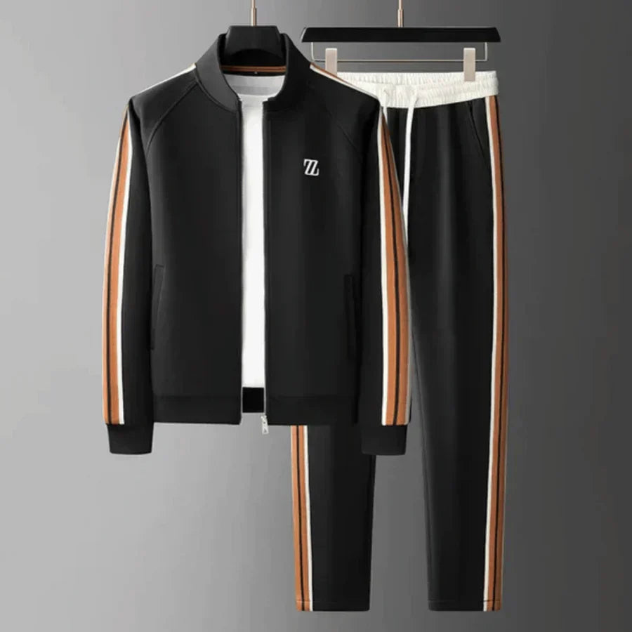 "Men's relaxed tracksuit set, cotton-polyester blend, gray hue, pullover top, elastic waist, perfect for lounging or activiti