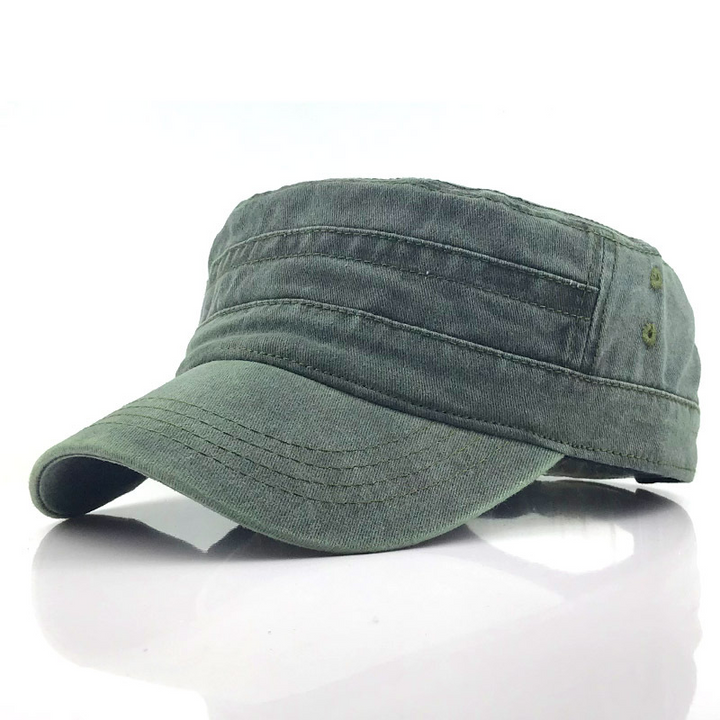 Men's retro military-style cap, classic army design with modern flair, black color, perfect for casual or outdoor wear.