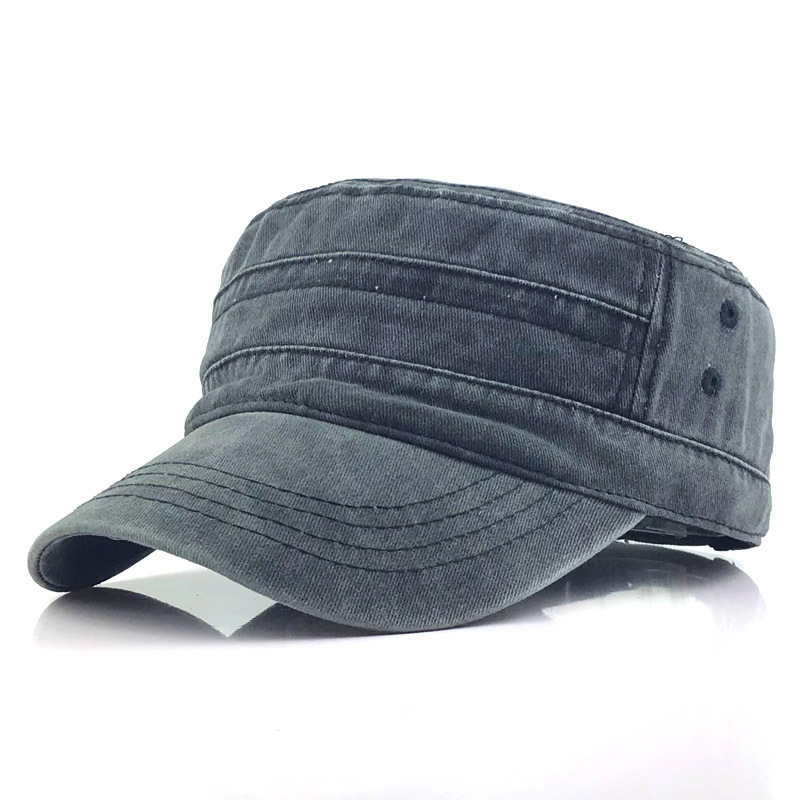 Men's retro military-style cap, classic army design with modern flair, black color, perfect for casual or outdoor wear.