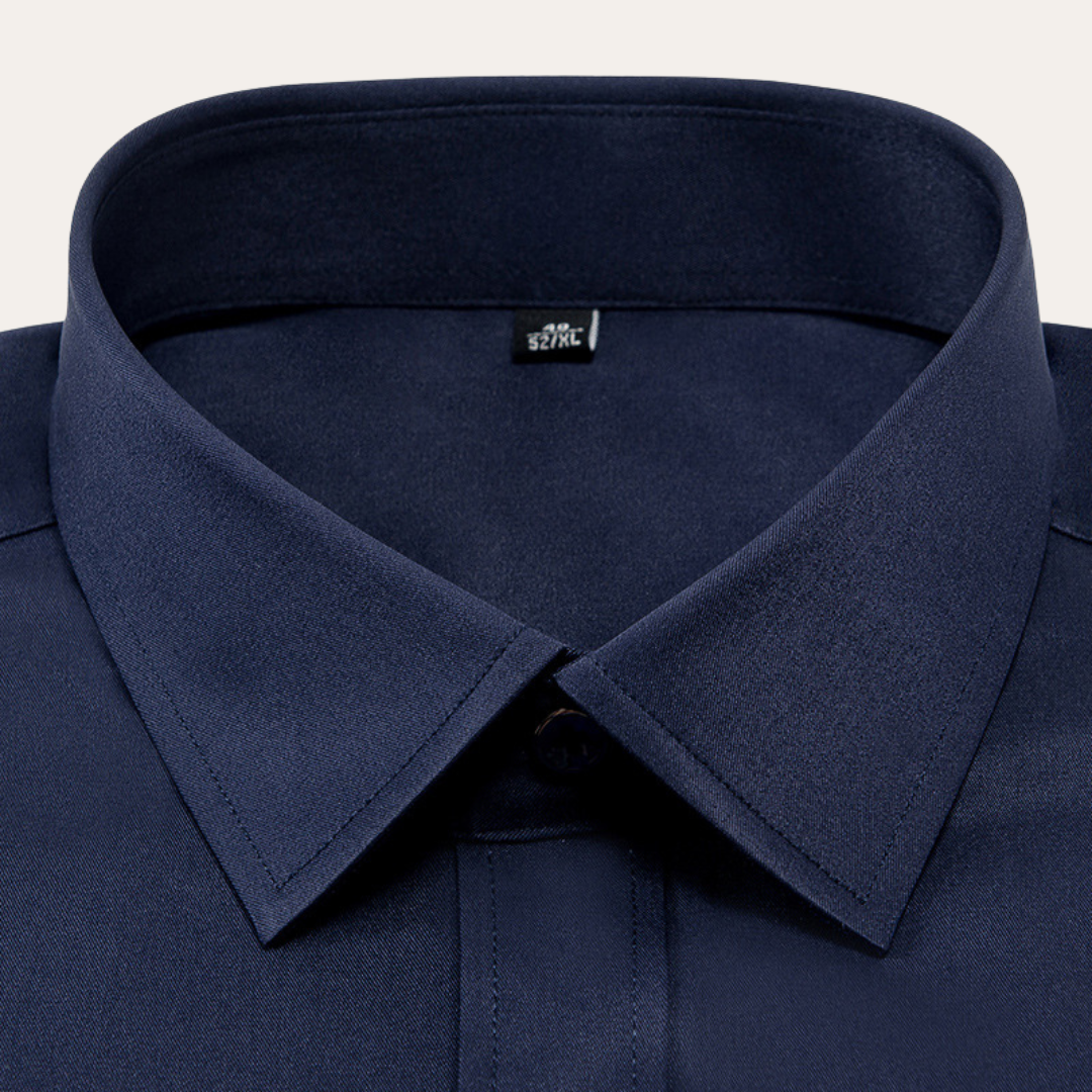 "Men's slim fit business shirt; elegant cotton fabric, sleek silhouette; ideal for office wear and special occasions."
