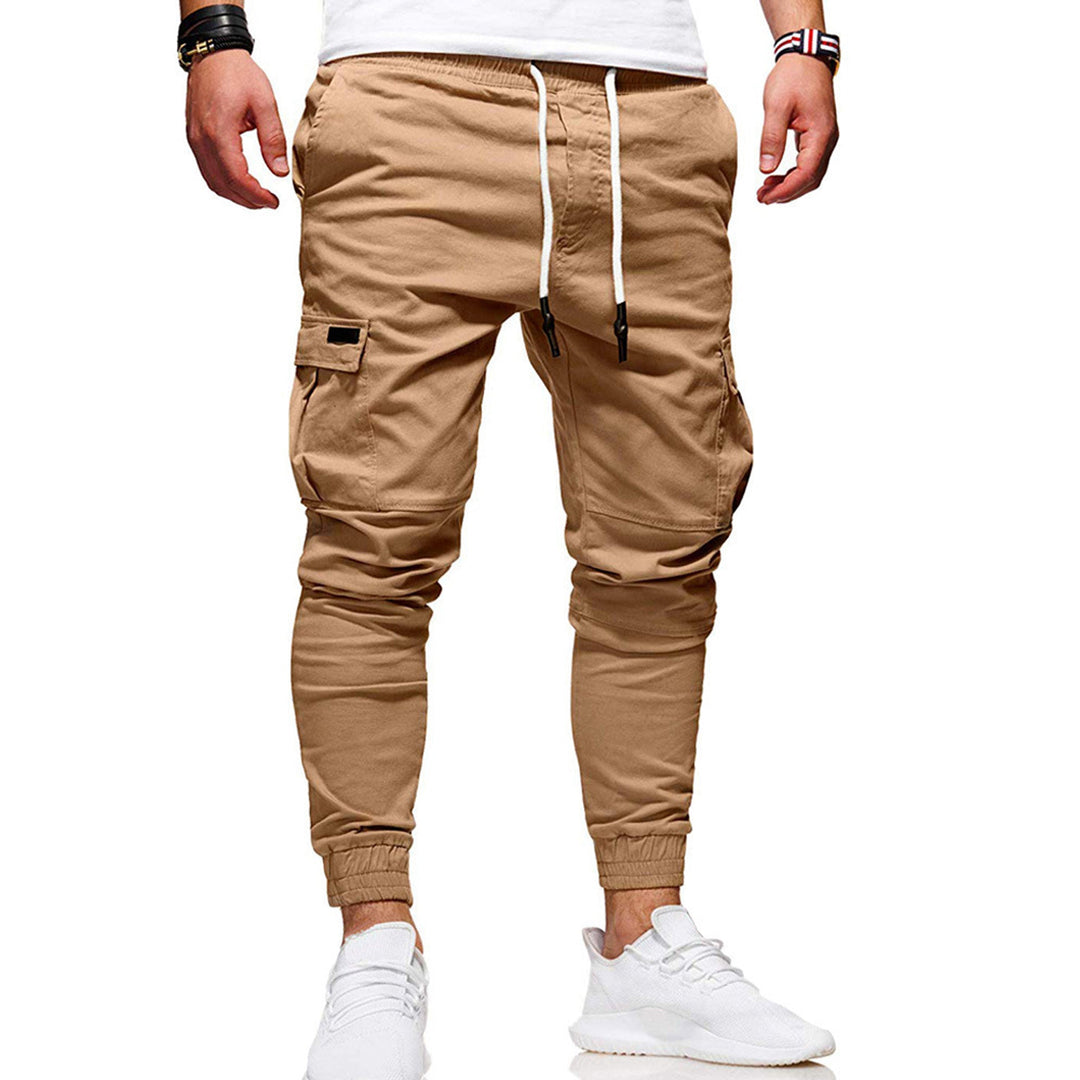 "Men's slim-fit cargo joggers with pockets, breathable cotton, elastic waistband, versatile and stylish for active lifestyles