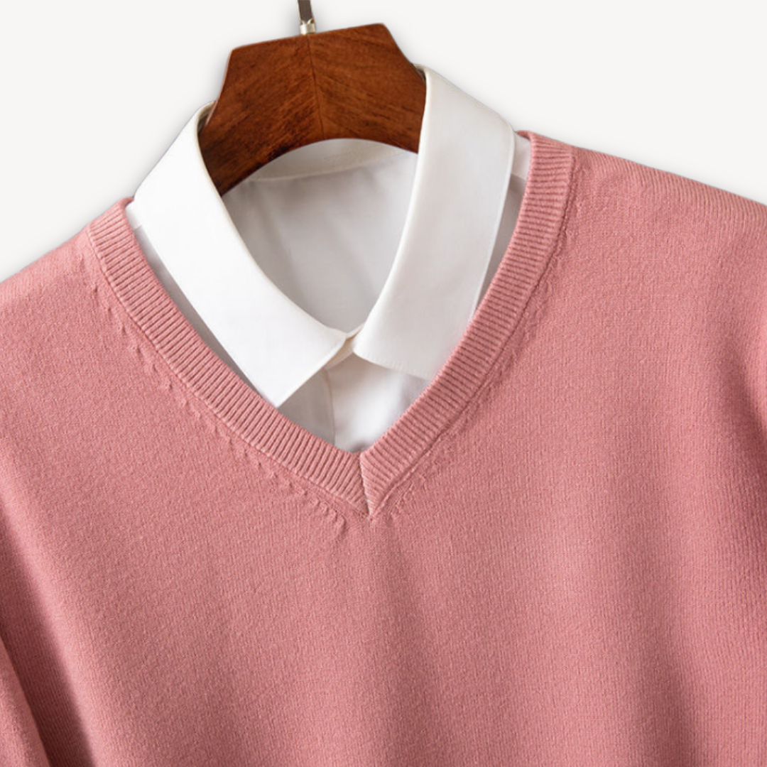 "Men's slim fit cashmere V-neck sweater in black, showcasing soft fabric and versatile design for casual or formal wear."